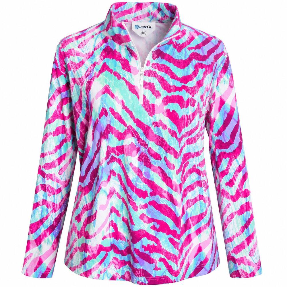IBKUL XXL Zebra Print Quarter Zip Performance Pullover Golf Tennis Top